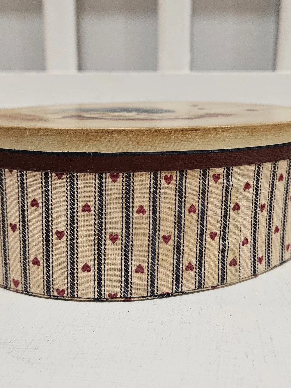 Vintage Handpainted Rooster Cloth Wrapped Storage Box, Signed Mary Deming
